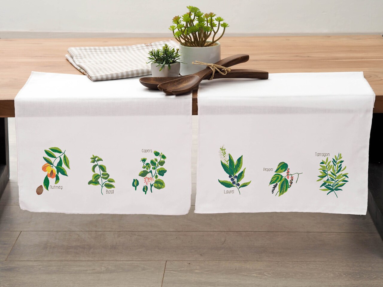 Leisure Arts Tea Towel 17"X28" Herb 2Pc, Towel Set, Embroidery Kit, Bathroom Hand Towels, Kitchen Towel, Cross Stitch Kits, Stamped Cross Stitch Kits